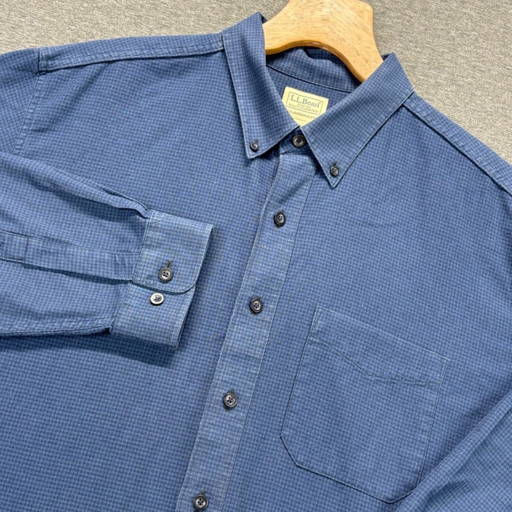 LL‎ Bean Shirt Mens XL Tall Blue Button Down Long Sleeve Traditional Houndstooth